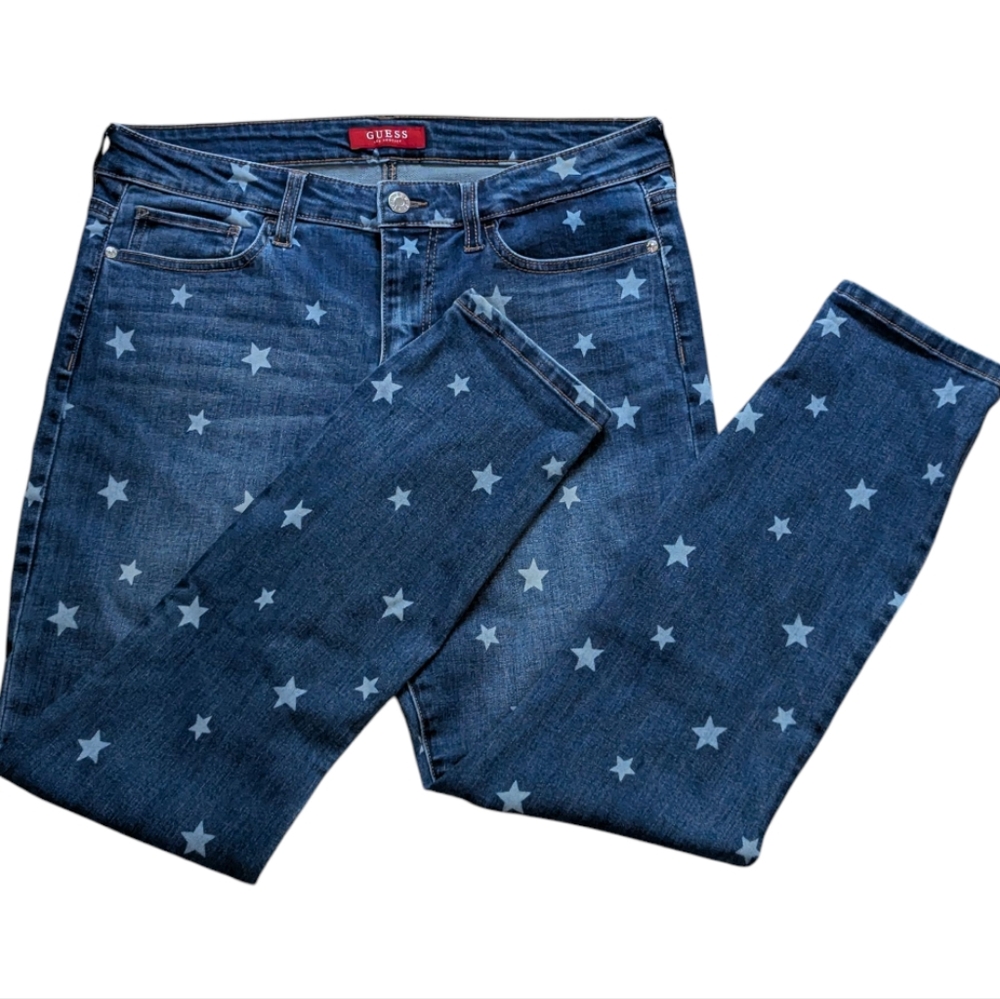 Guess Star-Patterned Blue Jeans - Size 31 EUC